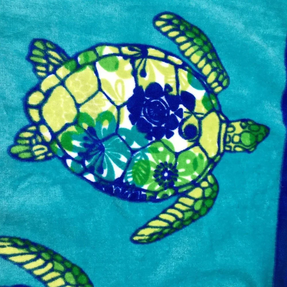 x2 Cynthia Rowley Sea Turtle Beach Towel Set Hawaiian Tropical Floral Turquoise